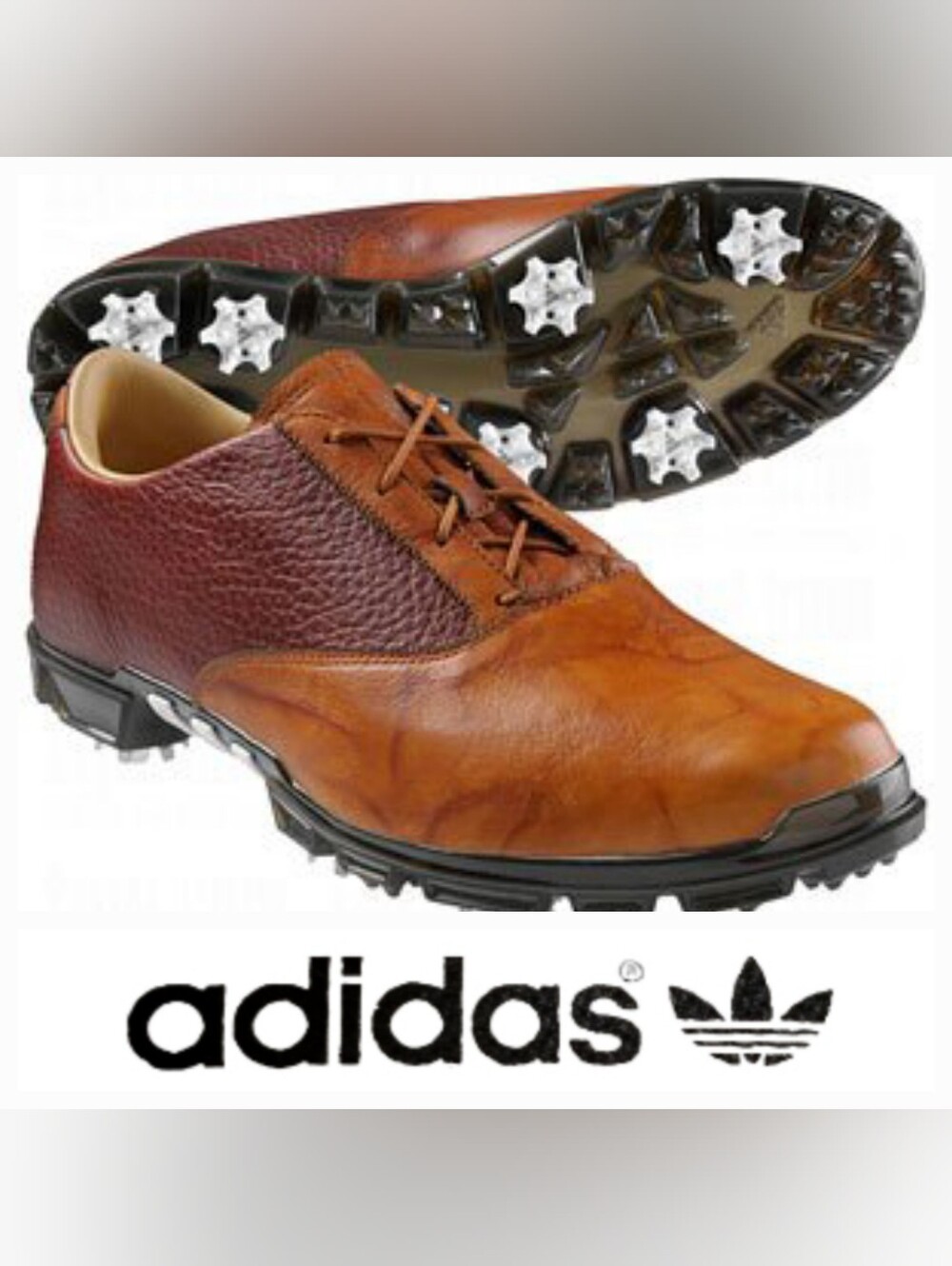 Adidas Men's Adipure Motion Leather Golf Shoes Classic Two-tone Brown & Tan 12